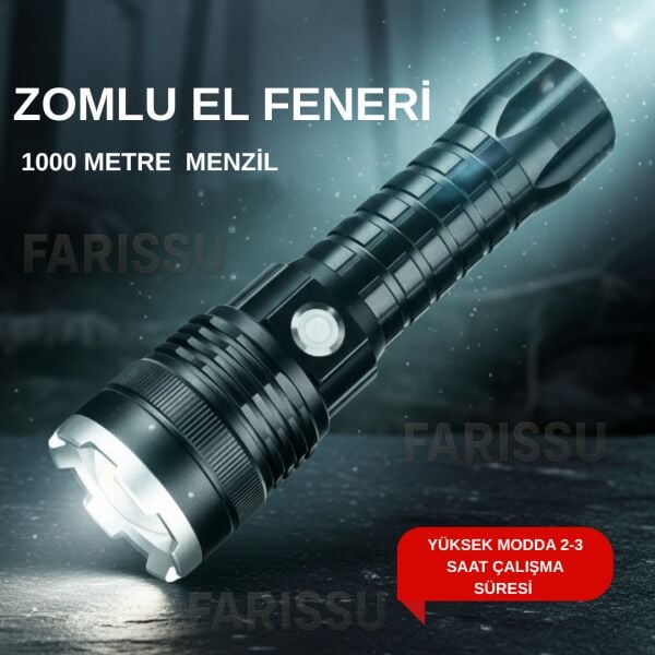 Gold Orion OR-A72 Alüminyum Alaşımlı El Feneri – 100W Güç, 3000 Lümen, 1500 Metre Menzil