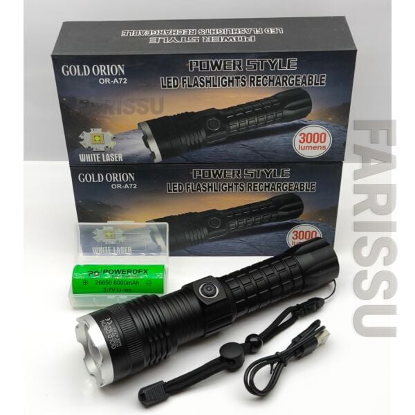 Gold Orion OR-A72 Alüminyum Alaşımlı El Feneri – 100W Güç, 3000 Lümen, 1500 Metre Menzil