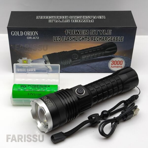 Gold Orion OR-A72 Alüminyum Alaşımlı El Feneri – 100W Güç, 3000 Lümen, 1500 Metre Menzil