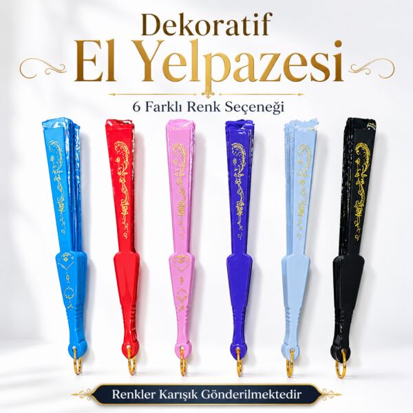 Desenli El Yelpazesi Şık Tasarım 6 Farklı Renk Seçeneği
