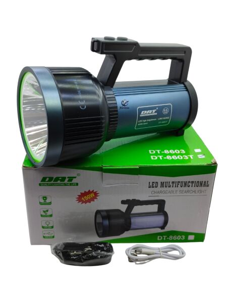 DAT DT-8603T 150W 15.000 Lümen 1 KM Menzilli Profesyonel Şarjlı Projektör El Feneri ve Powerbank