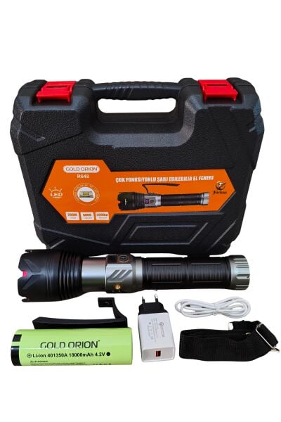 R648 Ultra Güçlü El Feneri 200W 6000 Lümen (3 KM Menzil - 5 Işık Modlu Çantalı Set)