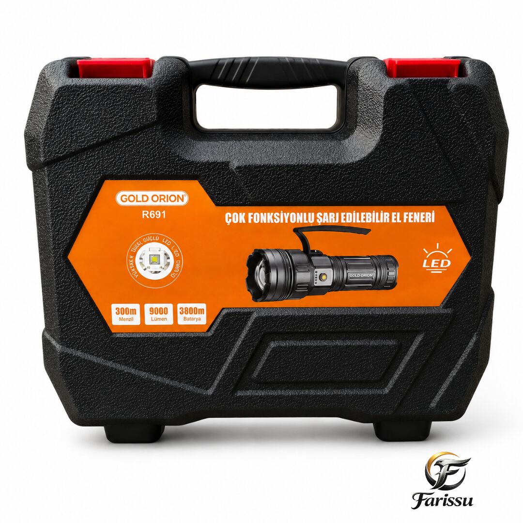 Gold Orion R691 Çok Fonksiyonlu Şarj Edilebilir El Feneri - Karanlığı Delen Güç!