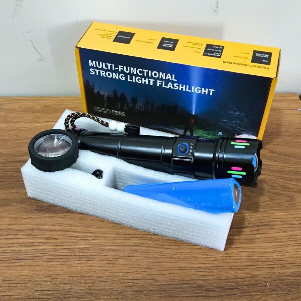 100W Şarjlı LED El Feneri | 12000 Lümen | 9000 mAh Batarya | Zoom Özellikli