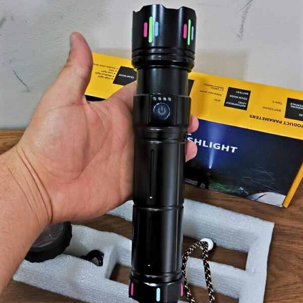 100W Şarjlı LED El Feneri | 12000 Lümen | 9000 mAh Batarya | Zoom Özellikli