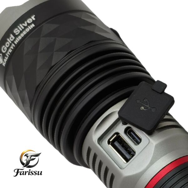 Gold Silver GS-15900 Profesyonel Şarjlı El Feneri 60W 6000 Lümen - 7000 mAh Zoomlu El Feneri