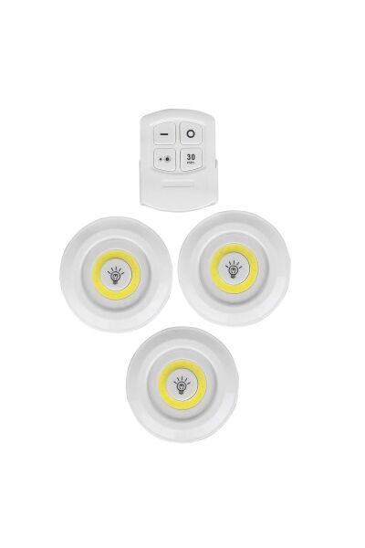 Farissu Uzaktan Kumandalı Yapışkanlı LED Spot Lamba – 3’lü Kablosuz Aydınlatma