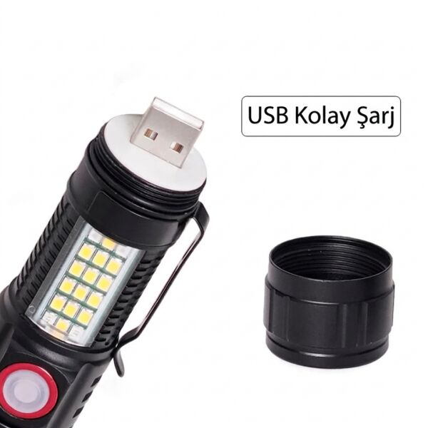 Q-MAX PS-2306C Yüksek Performanslı Beyaz Lazer LED ve COB Yan Işıklı Taktik El Feneri