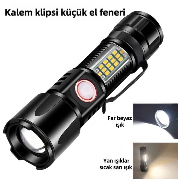 Q-MAX PS-2306C Yüksek Performanslı Beyaz Lazer LED ve COB Yan Işıklı Taktik El Feneri