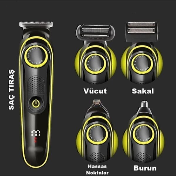 DEARLİNG Yeni Nesil 5 Başlı Pro Kuaför Saç Sakal Burun Ense Lazer Epilasyon Öncesi Tıraş Makinesi