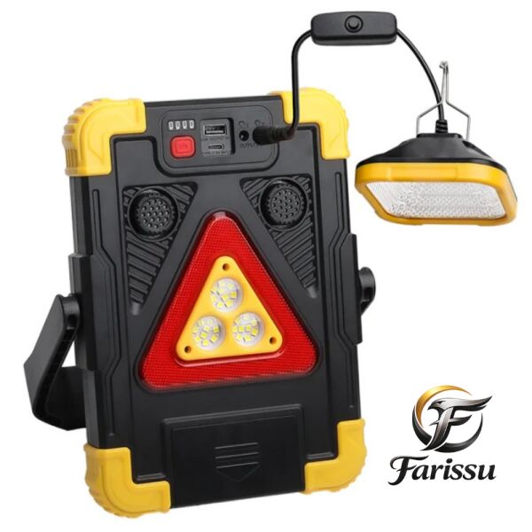 HB-7139 Solar Şarjlı Çok Fonksiyonlu Işıldak – 2400 mAh Powerbank, Harici Asma Lamba, Sesli Uyarı