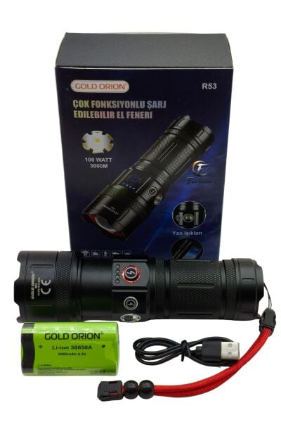 Gold Orion R53 Profesyonel 100W 3000 Lümen Zoomlu Şarjlı El Feneri