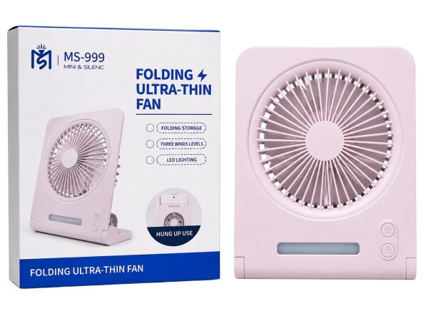 MS-999 Katlanabilir Ultra İnce Şarjlı Masa & Duvar Vantilatörü (LED Işıklı)