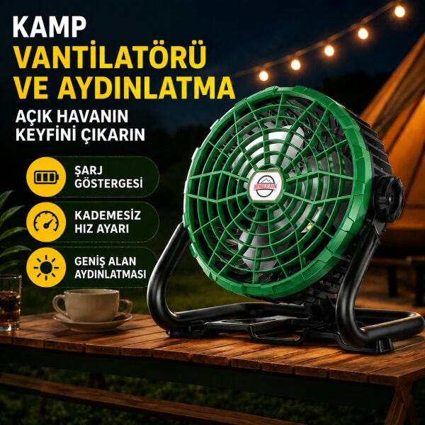 MS41X ARAÇ FANI - 2’si 1 Arada Şarjlı Kamp Vantilatörü & LED Aydınlatma – Güçlü Hava Akışı, 360° Ayarlanabilir, Kademesiz Hız