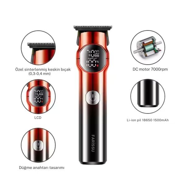 Dearling RF-101 Profesyonel Saç & Sakal Düzeltici – Turbo Güç, LCD Ekran