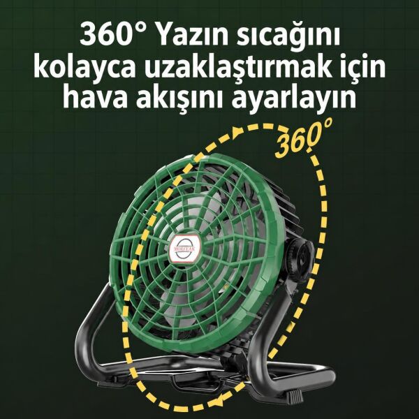 MS41X ARAÇ FANI - 2’si 1 Arada Şarjlı Kamp Vantilatörü & LED Aydınlatma – Güçlü Hava Akışı, 360° Ayarlanabilir, Kademesiz Hız