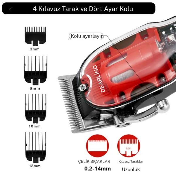 Dearling  Şarjlı Saç Kesme Makinesi 3 saat çalışma süresi Kırmızı