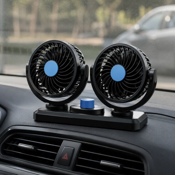 Çift Başlıklı 360° Dönebilen Araç İçi Vantilatör – 12V/24V Uyumlu Sessiz Çakmaklık Fanı (2 Kademeli)