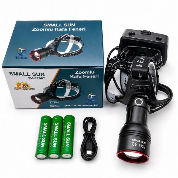 Small Sun SM-F786T 30W 3000 Lümen Zoomlu Sensörlü Şarjlı Kafa Feneri  (Yedek Bataryalı)