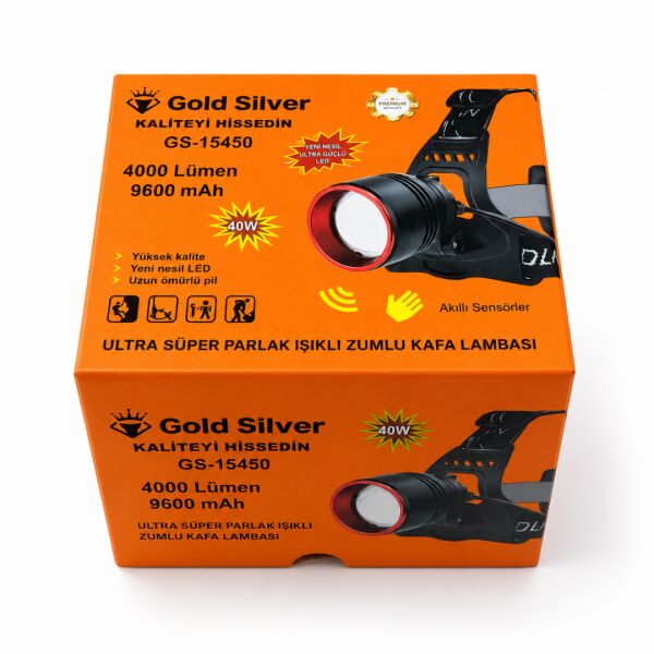 Gold Silver GS-15450 Ultra Parlak 4000 Lümen Zoomlu Sensörlü Kafa Lambas Yedek Pilli