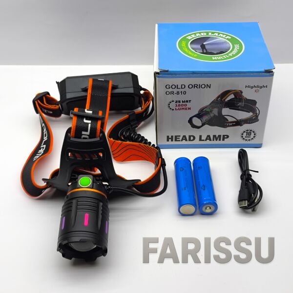 Gold Orion OR-810 25W Şarjlı Kafa Feneri | 1800 Lümen | 1 KM Aydınlatma | 2 Adet 18650 Pil
