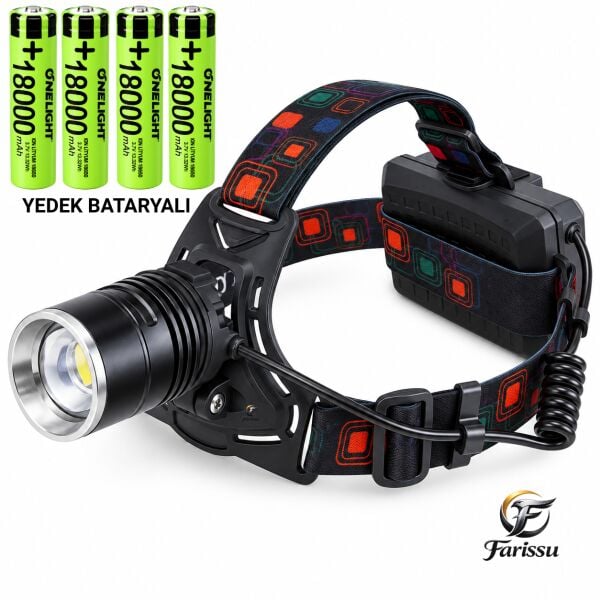 IR-013-2 Profesyonel Şarjlı Kafa Lambası - Yedek Bataryalı (2x 18650 Pil), 40W 4000 Lümen 3 KM Menzilli