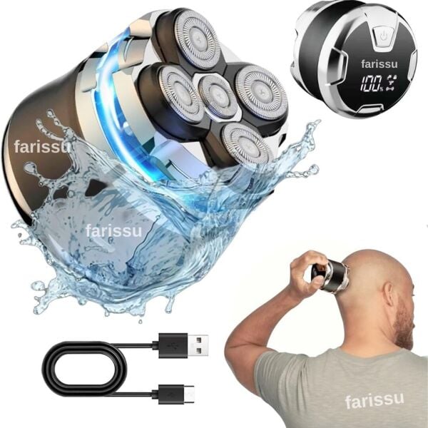 Kel Kafa Tıraş Makinesi RQ518 – Günlük, Sakal ve Baş Tıraşı İçin, 5 Başlıklı, USB Şarjlı, Su Geçirmez