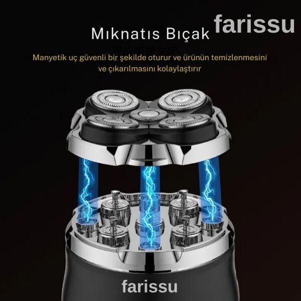Kel Kafa Tıraş Makinesi RQ518 – Günlük, Sakal ve Baş Tıraşı İçin, 5 Başlıklı, USB Şarjlı, Su Geçirmez
