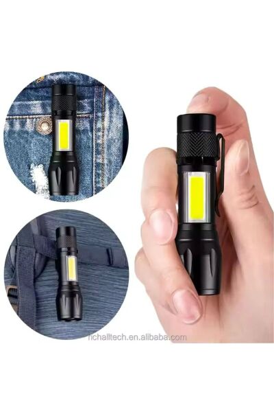 Paslanmaz Sert ABS Plastik Şarjlı El Feneri | Zoomlu COB LED | 400mAh USB Kamp & Deprem Feneri 1 adet