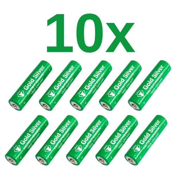 Gold Silver 18650 El Feneri ve Kafa Lambası İçin Şarj Edilebilir Li-ion Pil - 3200 mAh 4.2V (10 Adet)
