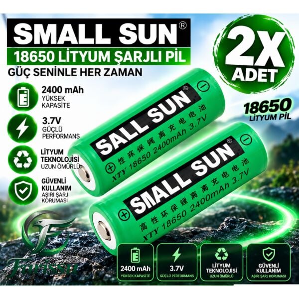 Small Sun XTY 18650 Şarj Edilebilir Lityum İyon Pil 3.7V 2400mAh - 45 Gr Yüksek Performanslı Li-ion Pil