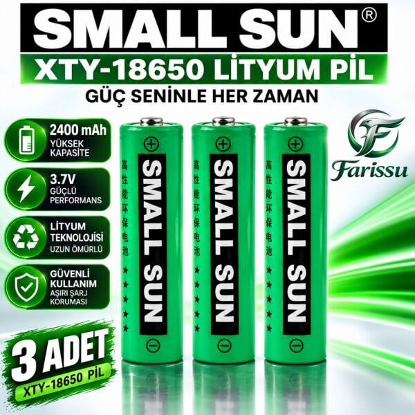 Small Sun XTY 18650 Şarj Edilebilir Lityum İyon Pil 3.7V 2400mAh - 45 Gr Yüksek Performanslı Li-ion Pil