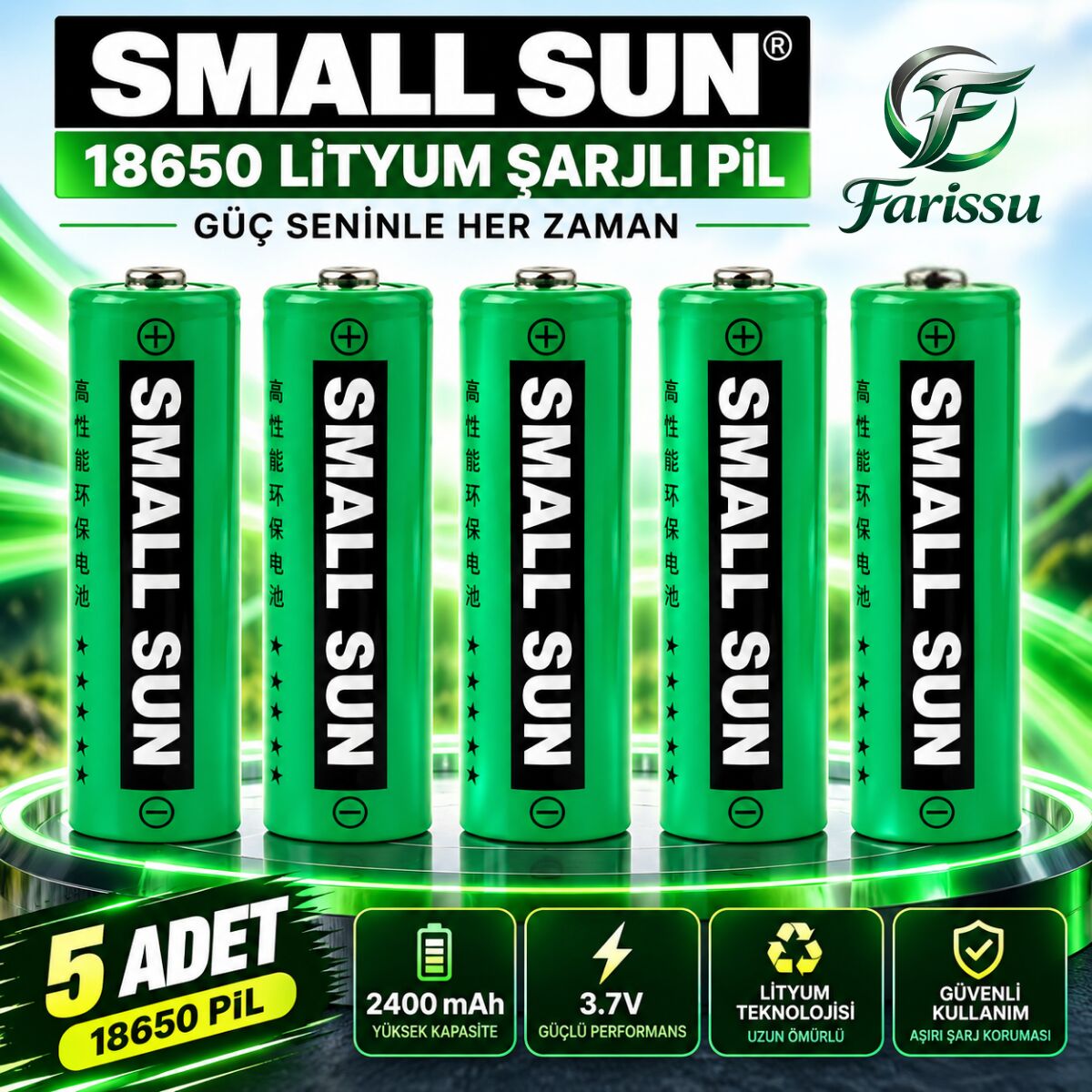 Small Sun XTY 18650 Şarj Edilebilir Lityum İyon Pil 3.7V 2400mAh - 45 Gr Yüksek Performanslı Li-ion Pil