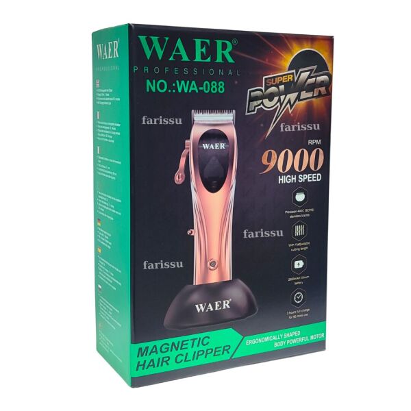 WA-088 9000 RPM Profesyonel Saç Kesme Makinesi | 2600mAh Batarya | 4 Taraklı | Şarj Standlı Siyah