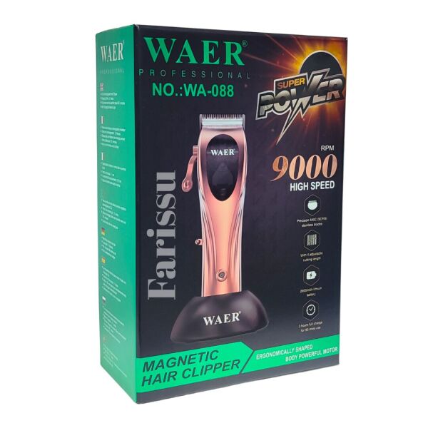 WA-088 9000 RPM Profesyonel Saç Kesme Makinesi | 2600mAh Batarya | 4 Taraklı | Şarj Standlı bakır