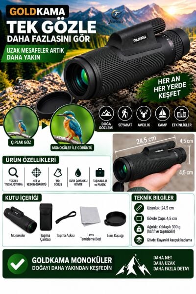 Yüksek Zoomlu HD Monoküler El Dürbünü – Av, Kamp, Doğa Gözlemi İçin Suya Dayanıklı Dürbün