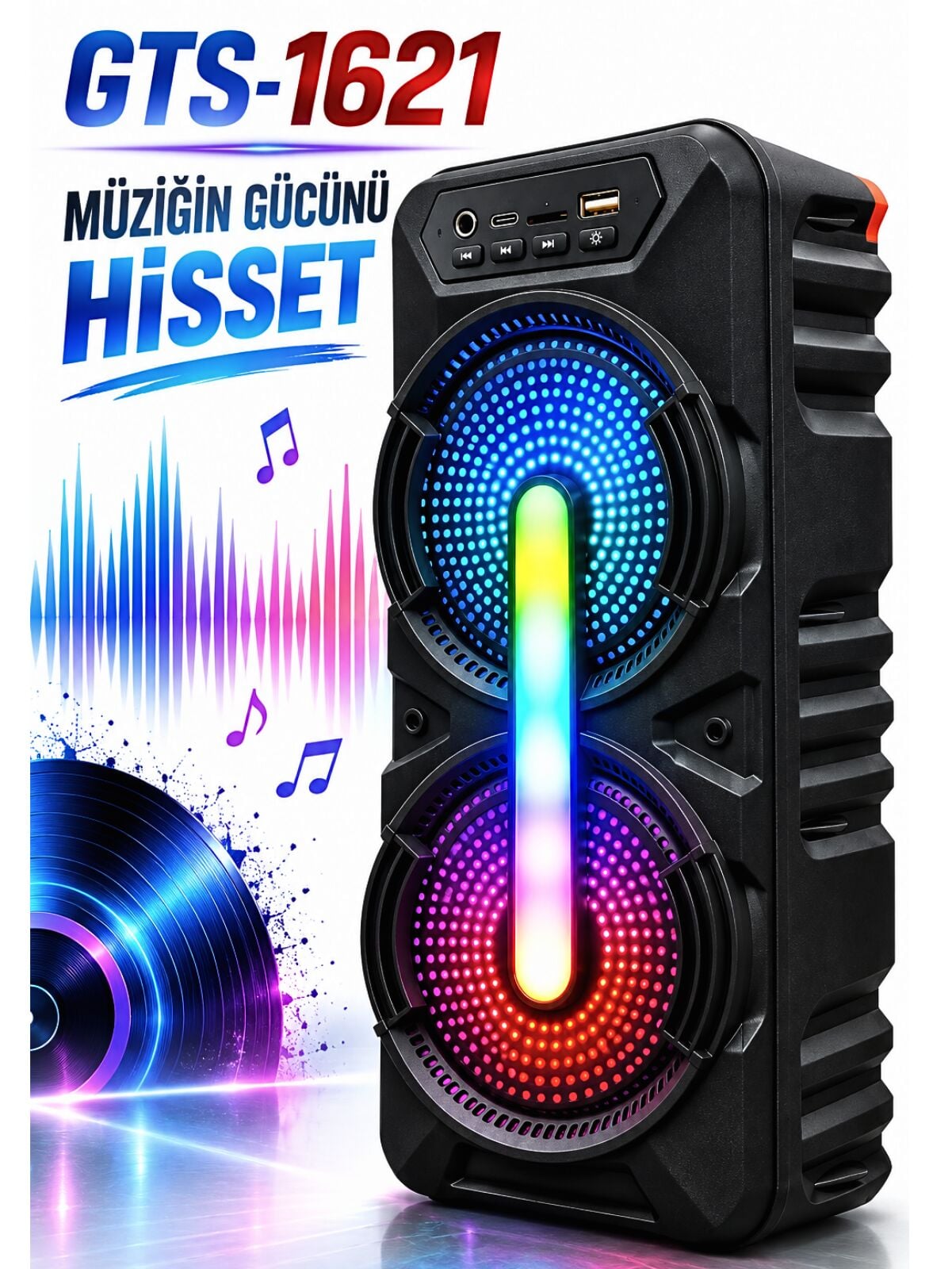 GTS-1621 Taşınabilir Kablosuz LED Işıklı Hoparlör: Müziğin Gücünü Hissedin!