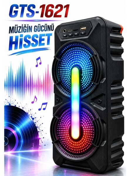 GTS-1621 Taşınabilir Kablosuz LED Işıklı Hoparlör: Müziğin Gücünü Hissedin!