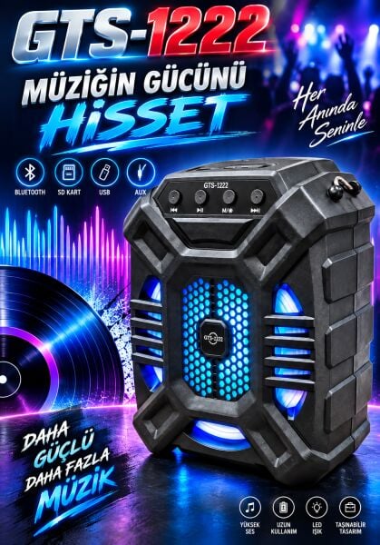 GTS-1222 Taşınabilir Kablosuz Bluetooth Hoparlör & Karaoke Seti