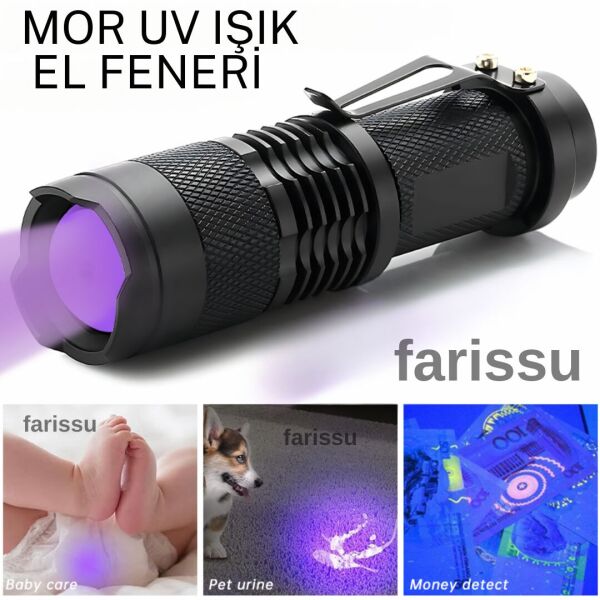Gold Orion OR-90 UV Mor Işık El Feneri | 1900 mAh Şarjlı | 2 Pil + Şarj Cihazı | 50 Metre Aydınlatma