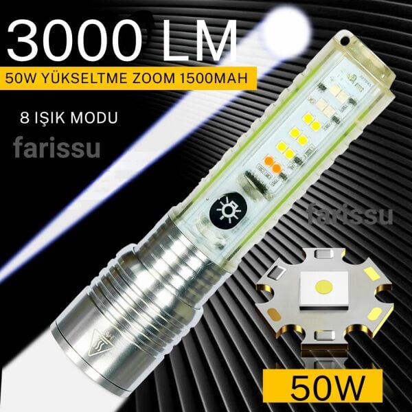 Gold Orion OR-520A | Zoomlu Şarjlı El Feneri | 50W Zoom Gücü | 8 Mod | Manyetik | Tip-C Şarj