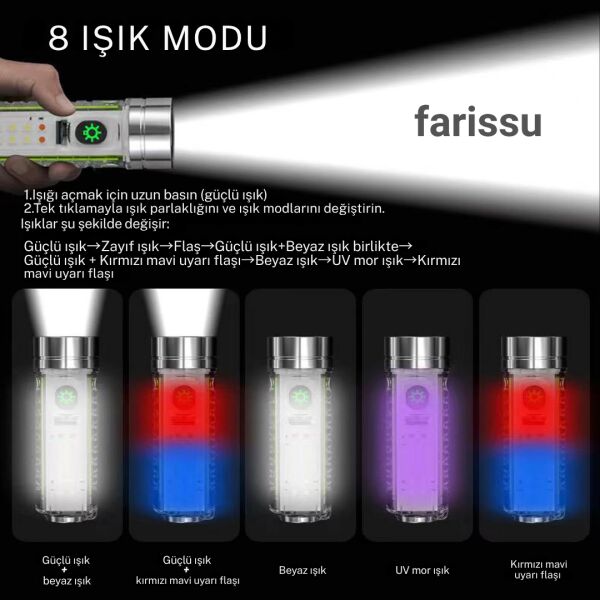 Gold Orion OR-520A | Zoomlu Şarjlı El Feneri | 50W Zoom Gücü | 8 Mod | Manyetik | Tip-C Şarj