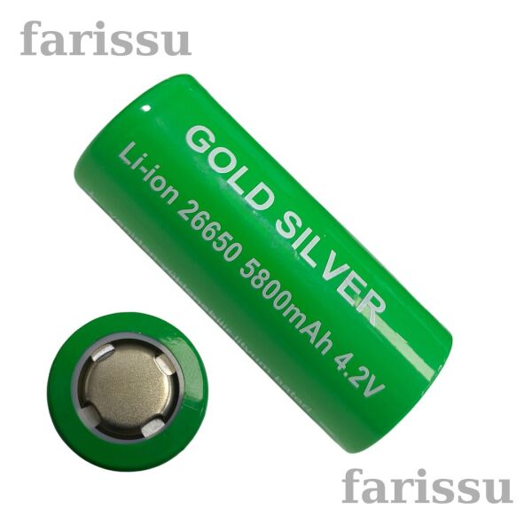 Gold Silver 26650 5800mAh 4.2V Li-ion Şarjlı Pil – El Feneri Uyumlu