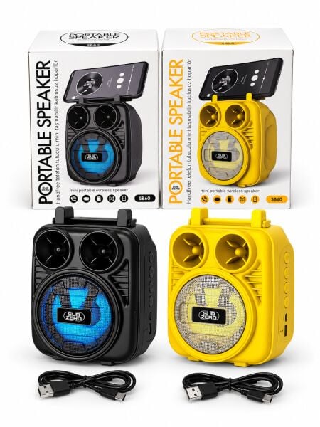 Telefon Tutuculu Mini Bluetooth Hoparlör Şarjlı Kablosuz Speaker RGB LED Işıklı - Asorti Renk