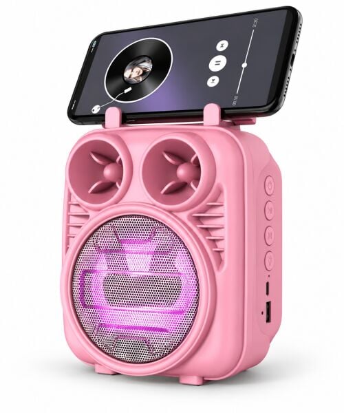 Telefon Tutuculu Mini Bluetooth Hoparlör Şarjlı Kablosuz Speaker RGB LED Işıklı - Asorti Renk