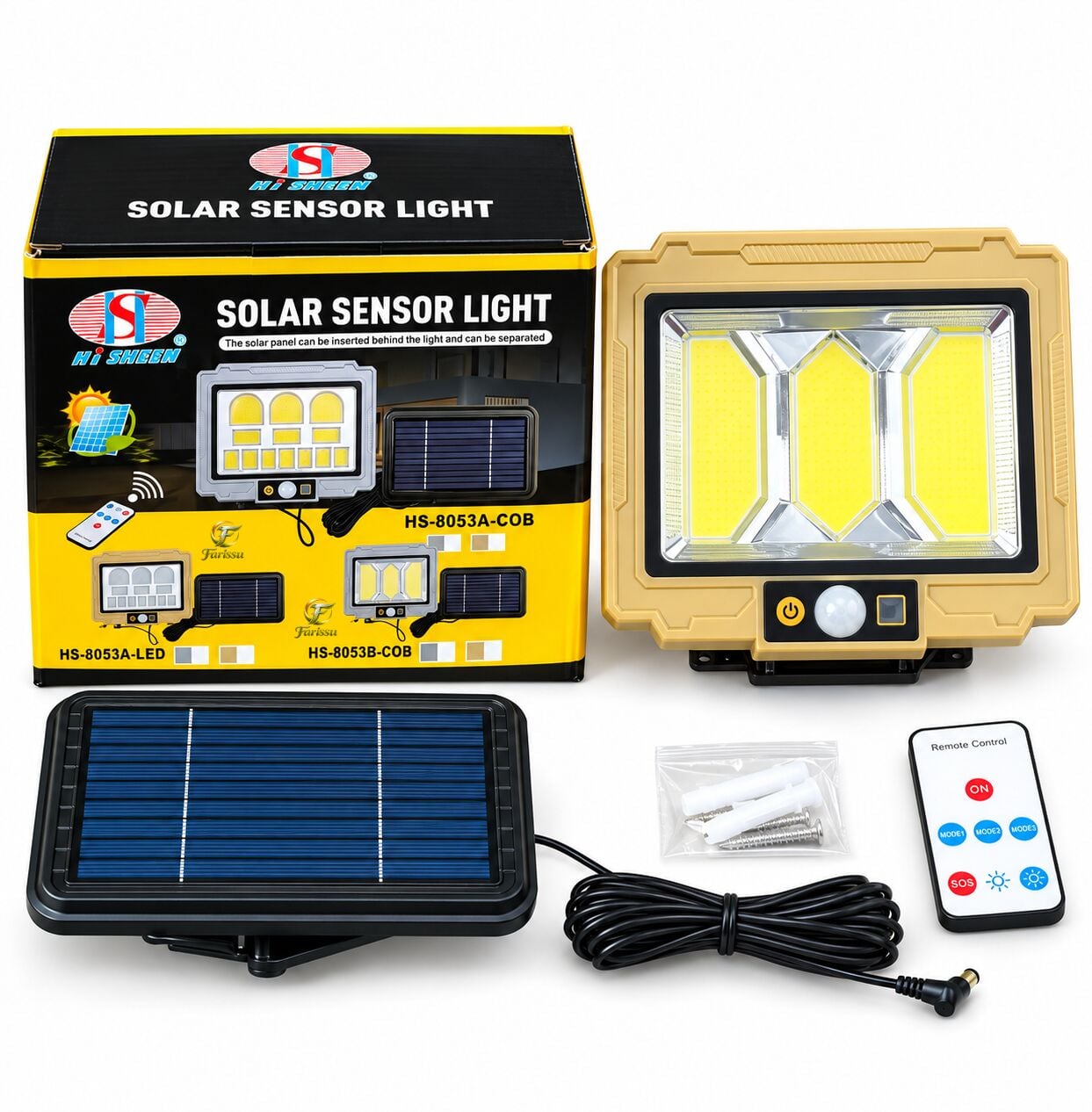 Solar Sensörlü COB LED Sokak & Bahçe Aydınlatma Projektörü – 2400 mAh, Kumandalı, Su Geçirmez