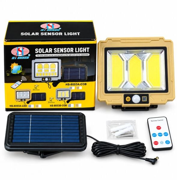 Solar Sensörlü COB LED Sokak & Bahçe Aydınlatma Projektörü – 2400 mAh, Kumandalı, Su Geçirmez