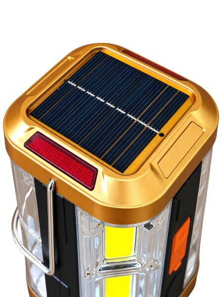 Şarj Edilebilir Taşınabilir LED Kamp Lambası – Solar Panelli, 4 Modlu Işıldak, Kırmızı Flaşörlü