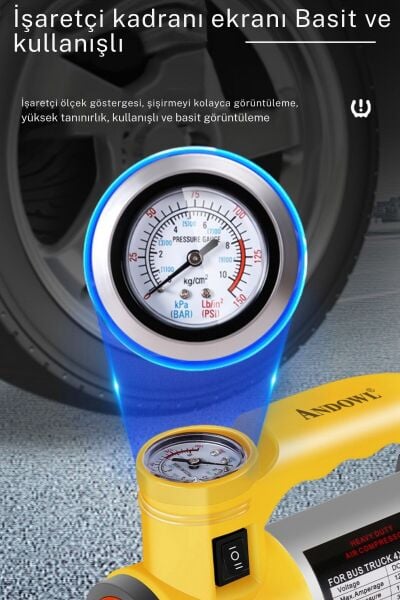 12V 150 PSI Hava Kompresörü | ABS Gövde | LED Işıklı | Bar Göstergeli | 35L/Dk Hava Akışı
