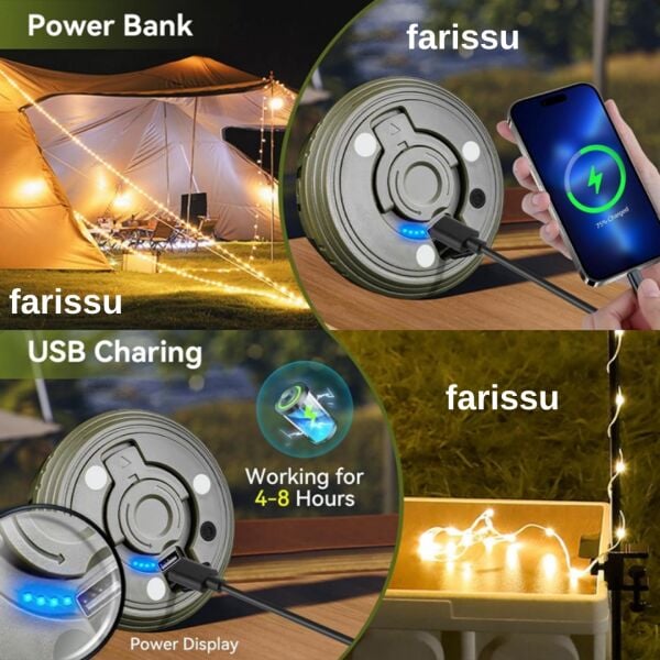 8 Fonksiyonlu 8Metre RGB LED Kamp Lambası | Powerbank Özellikli, Type-C Şarjlı, Taşınabilir Işık Zinciri